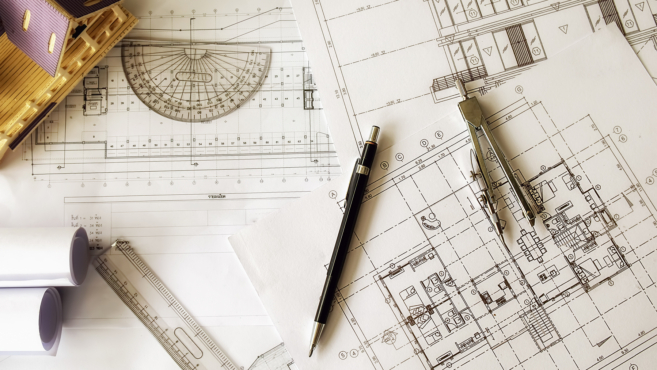 Image Of Engineering Objects On Workplace Top View.construction