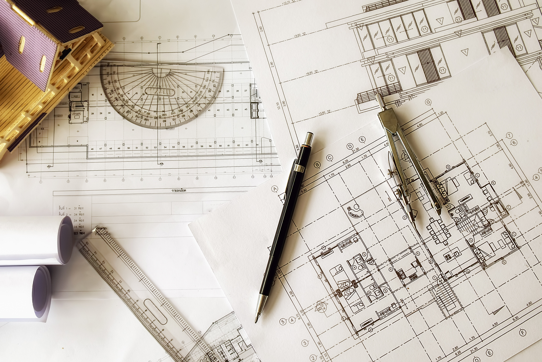 Image Of Engineering Objects On Workplace Top View.construction