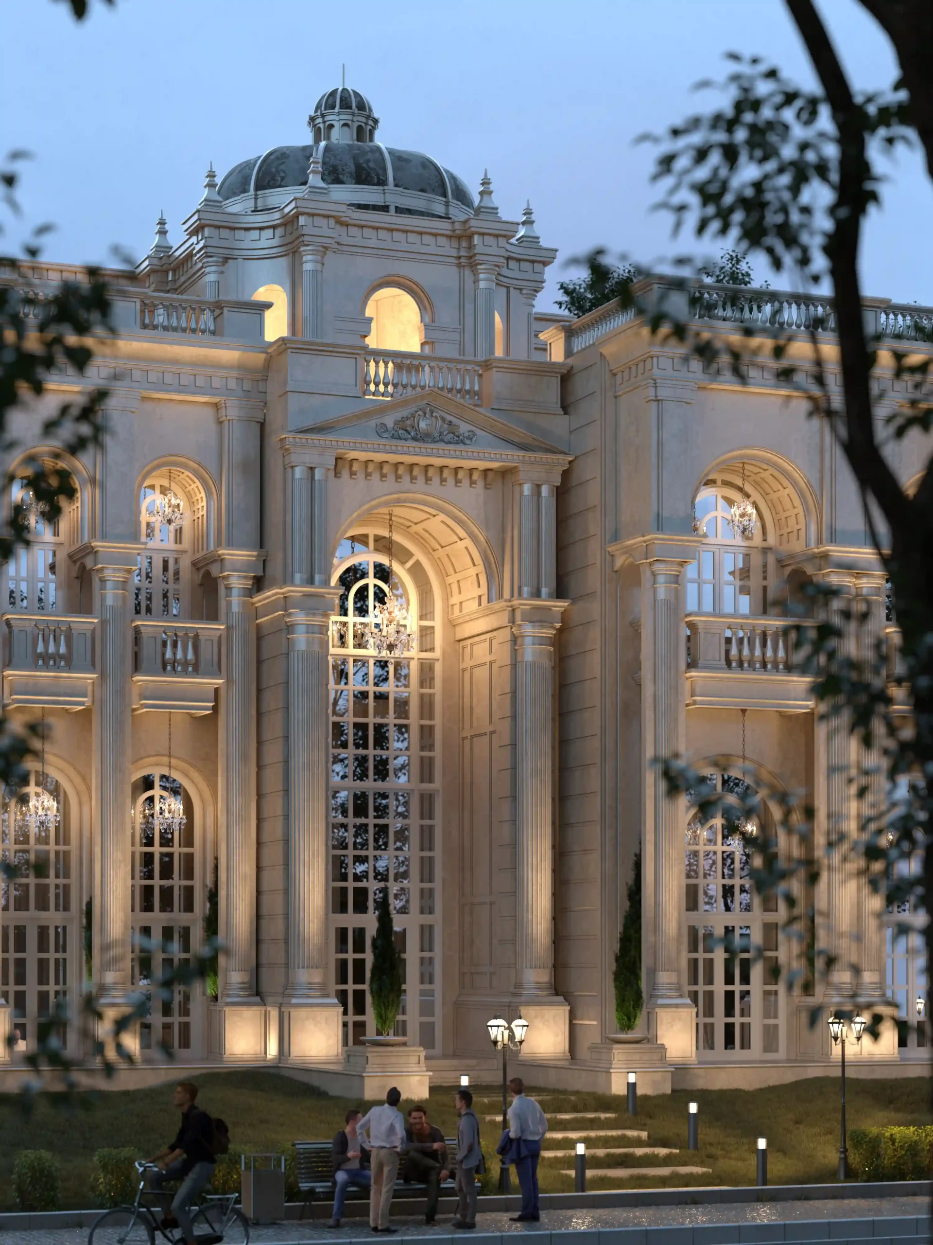 طراحی نورپردازی نمای ویلای لوکس فلسطین در بغداد